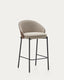 Tabouret Eamy en chenille marron clair avec placage de frêne finition noyer et métal noir 65 cm
