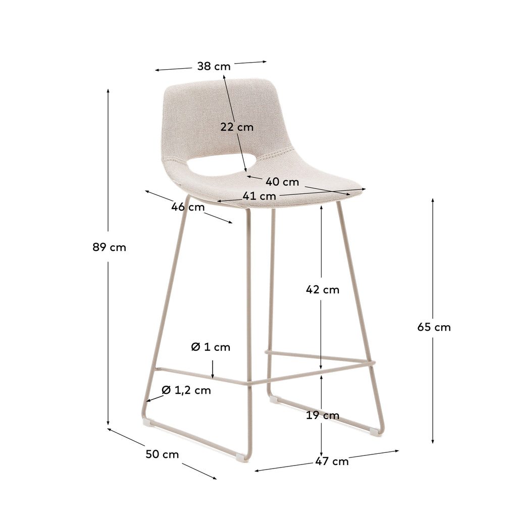 Tabouret Zahara beige et acier beige hauteur 65 cm FSC 100%