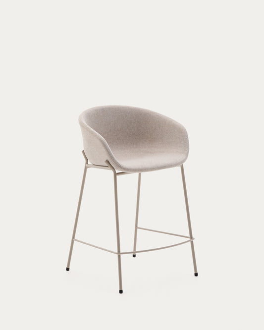 Tabouret Yvette en tissu chenille beige et pieds en acier finition beige hauteur 65 cm