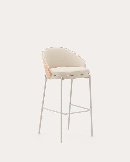 Tabouret Eamy en polyuréthane beige, placage de frêne finition naturelle et métal beige 77 cm