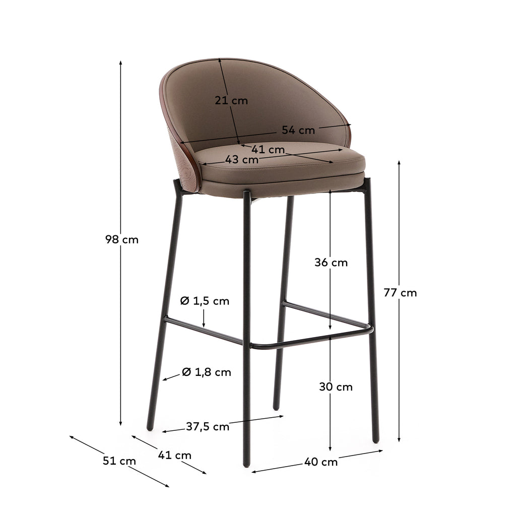 Tabouret Eamy en polyuréthane marron, placage de frêne finition noyer et métal marron 77 cm