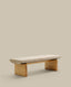 Banc Topaz tissu chenille beige et bois de frêne finition naturelle 150 cm FSC 100 %