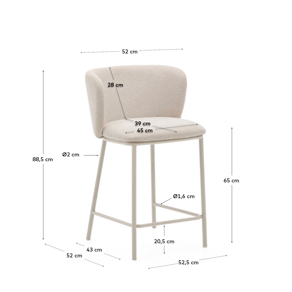Tabouret Ciselia en tissu chenille beige et acier beige hauteur 65 cm FSC Mix Credit
