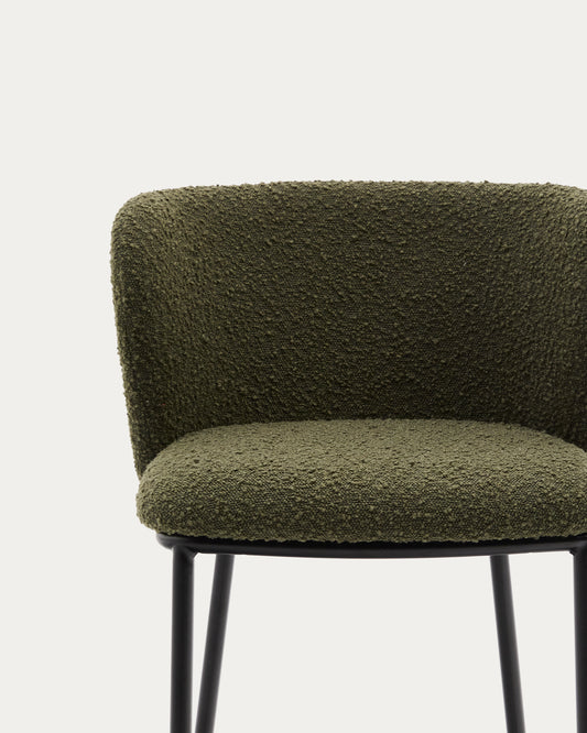 Tabouret Ciselia en tissu effet bouclette vert et acier noir hauteur 65 cm FSC Mix Credit
