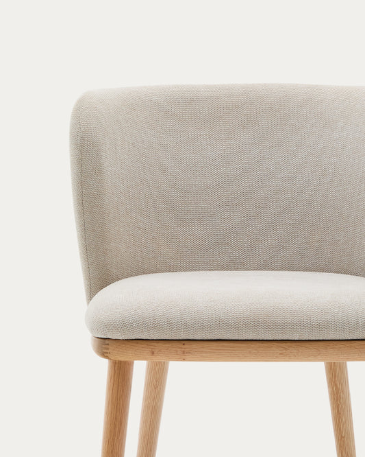 Chaise Ciselia chenille beige et bois de frêne finition ton naturel FSC Mix Credit