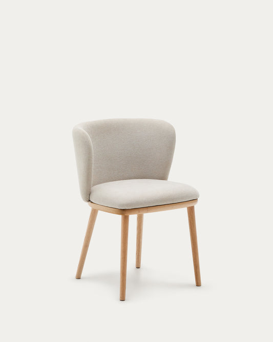 Chaise Ciselia chenille beige et bois de frêne finition ton naturel FSC Mix Credit