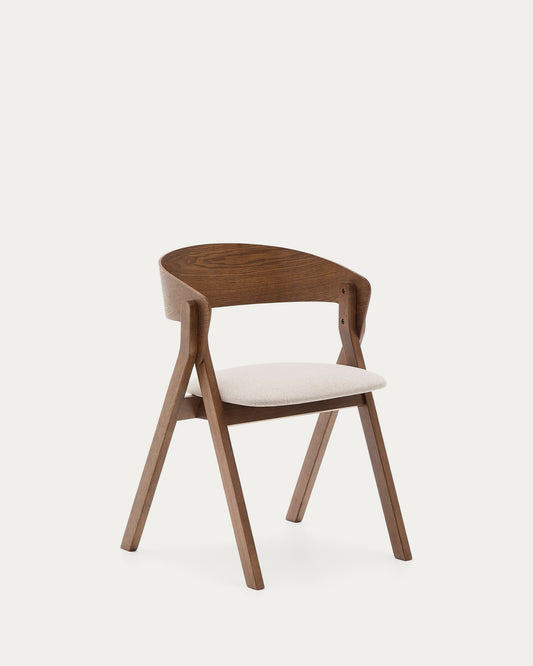 Chaise Godia en placage de frêne finition wengé et tissu chenille beige