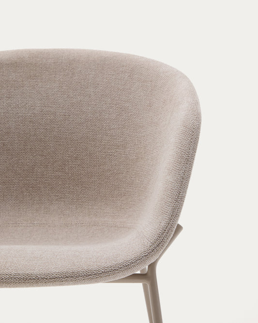 Chaise Yvette en tissu chenille beige et pieds en acier finition beige