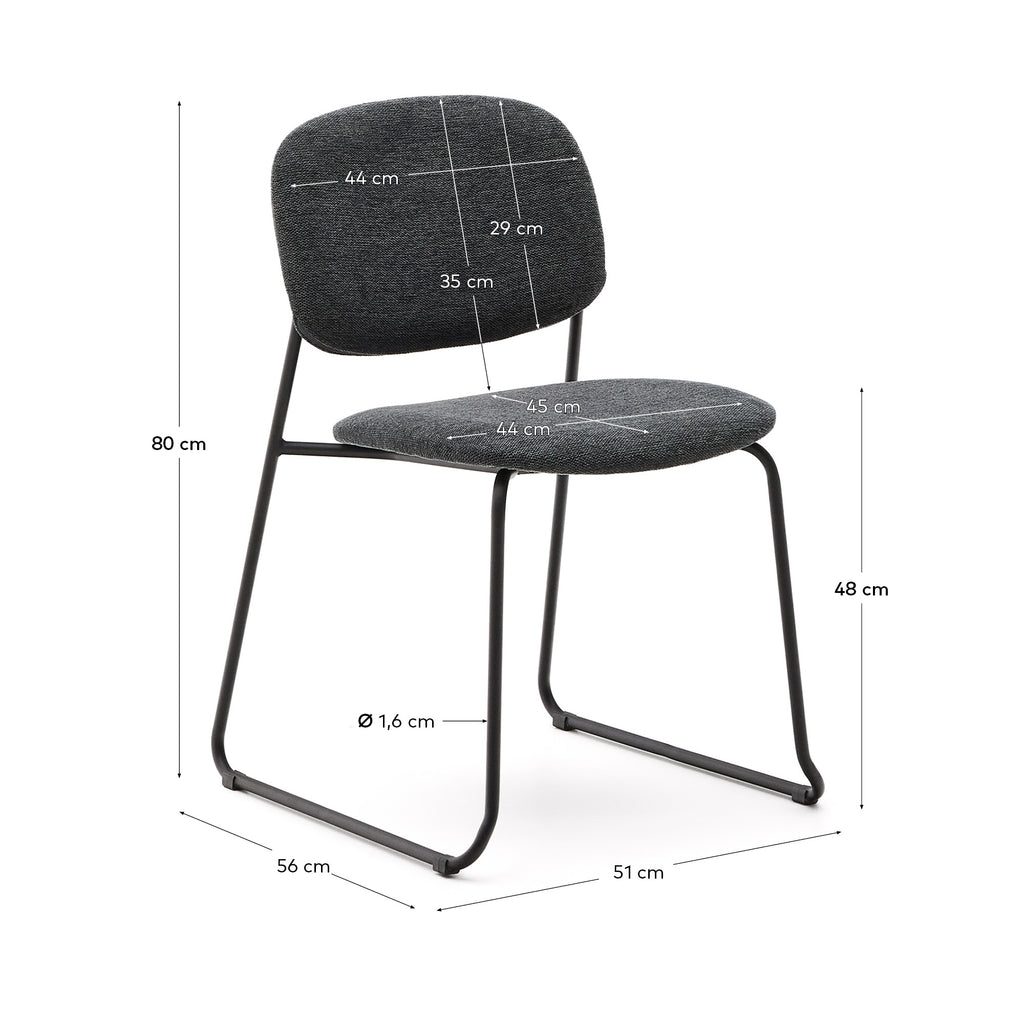 Chaise empilable Meli en chenille grise et pieds en métal gris FSC Mix Credit