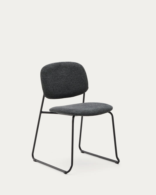 Chaise empilable Meli en chenille grise et pieds en métal gris FSC Mix Credit