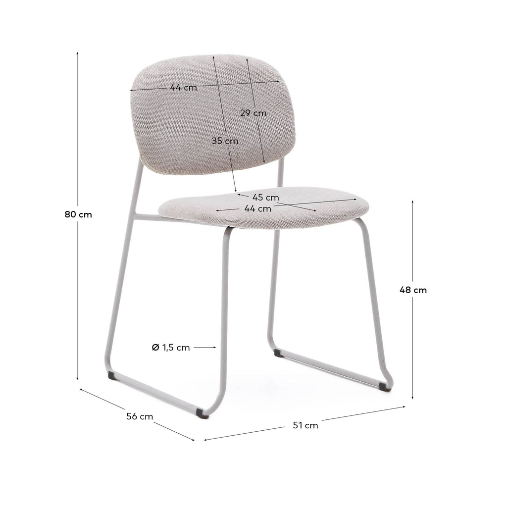 Chaise empilable Meli en chenille beige et pieds en métal beige FSC Mix Credit