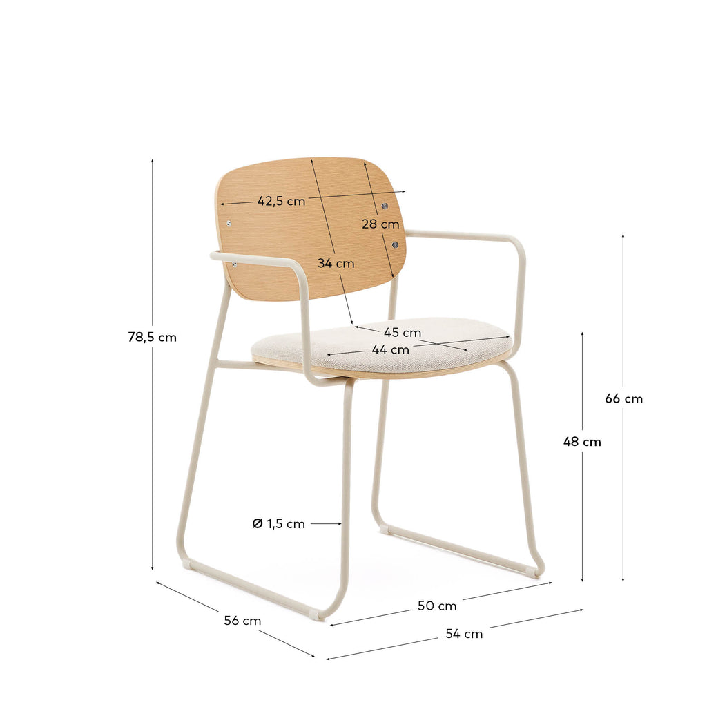 Chaise Meli en placage de frêne avec assise en chenille beige et structure en métal beige FSC Mix Credit
