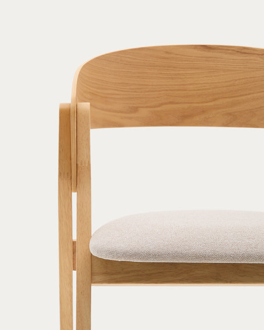 Chaise Godia en placage de frêne finition naturelle et tissu chenille beige
