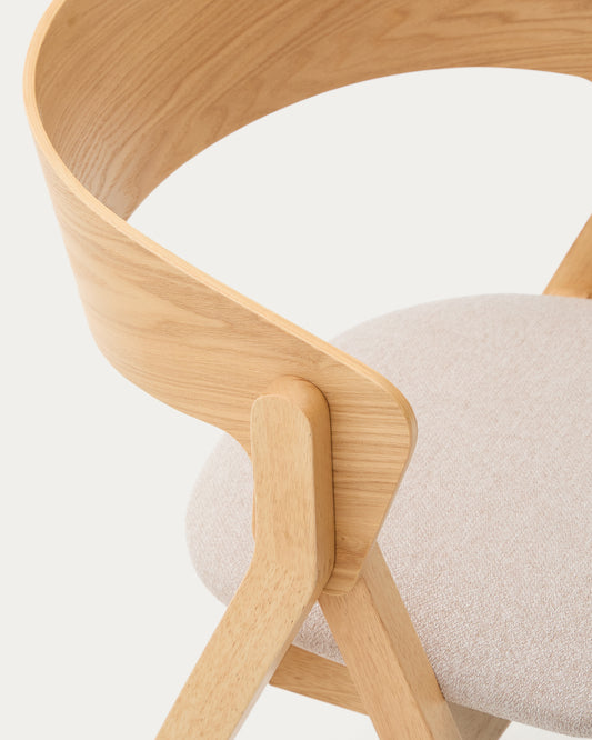 Chaise Godia en placage de frêne finition naturelle et tissu chenille beige