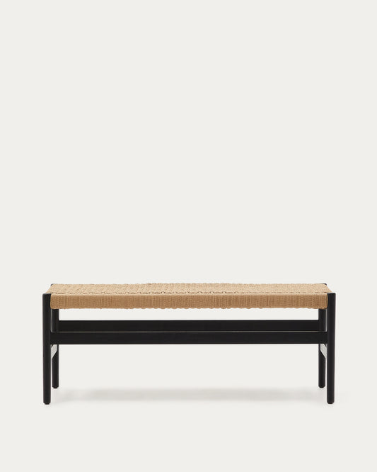 Banc Zaide en bois de chêne massif avec finition noire et assise en corde, 120 cm, FSC Mix Credit