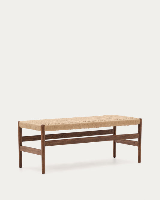 Banc Zaide en bois de chêne massif avec finition noyer et assise en corde, 120 cm, FSC Mix Credit