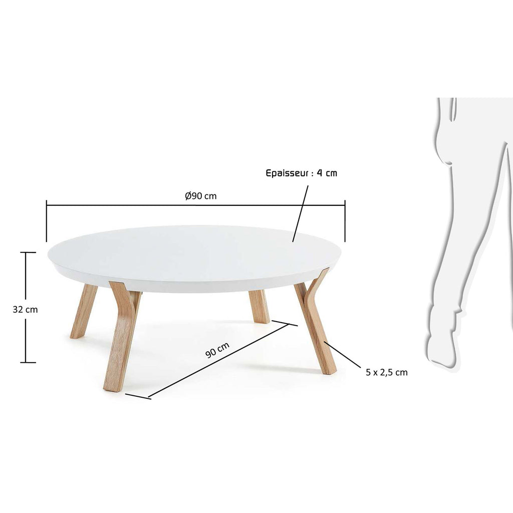 Table basse Dilos en frêne et laqué blanc Ø 90 cm