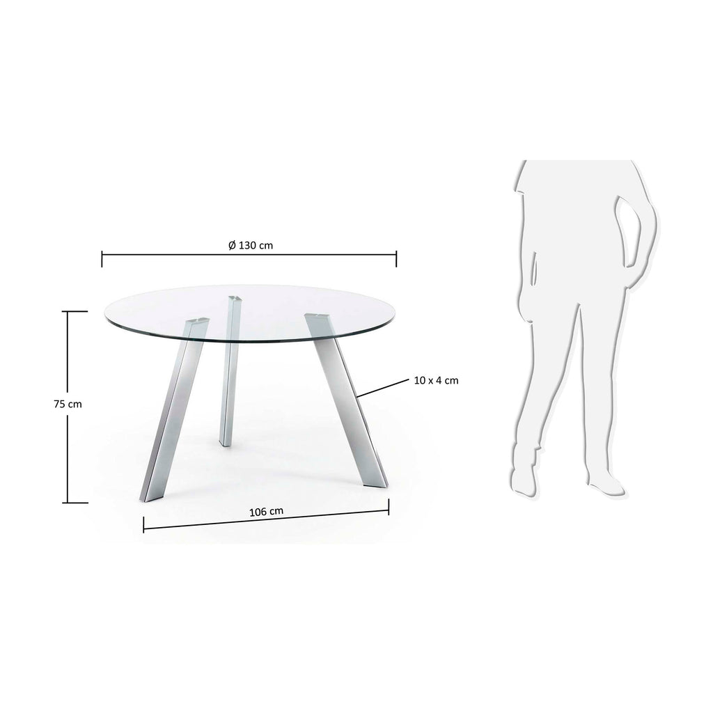 Table ronde Carib en verre et pieds en acier finition chromée Ø 130 cm