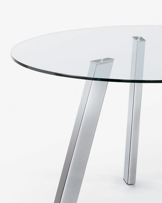 Table ronde Carib en verre et pieds en acier finition chromée Ø 130 cm