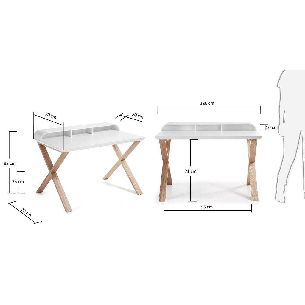 Table Working en mélaminé laqué blanc et pieds de frêne 120 x 79 cm