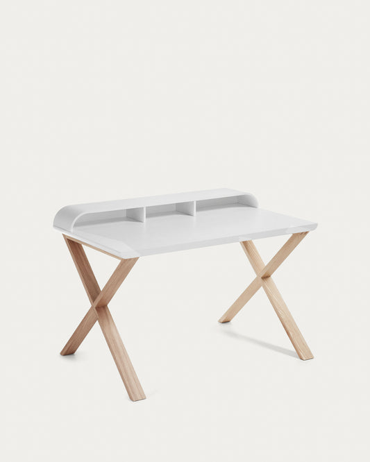 Table Working en mélaminé laqué blanc et pieds de frêne 120 x 79 cm