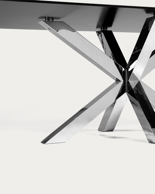 Table Argo en verre noir avec pieds en acier 200 x 100 cm