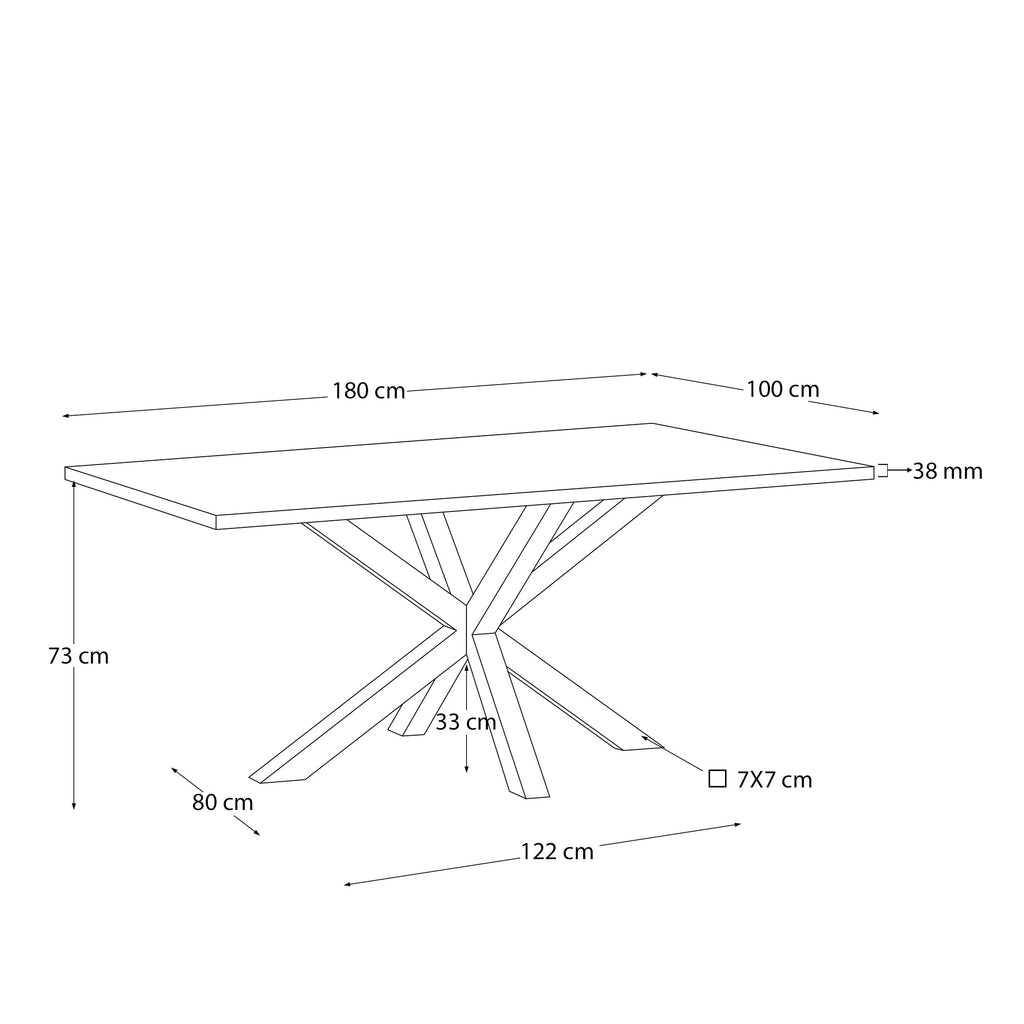 Table Argo en mélaminé finition naturelle et pieds en acier inoxydable 180 x 100 cm