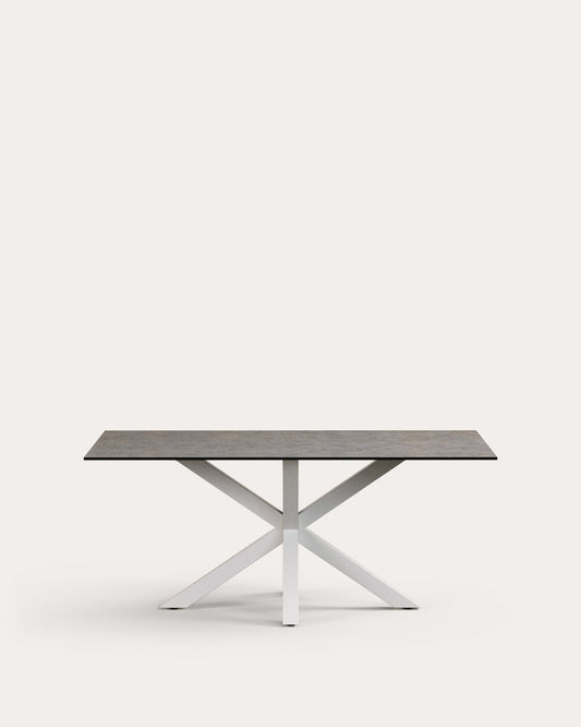 Table Argo en grès cérame Iron Moss et pieds en acier finition blanche 180 x 100 cm