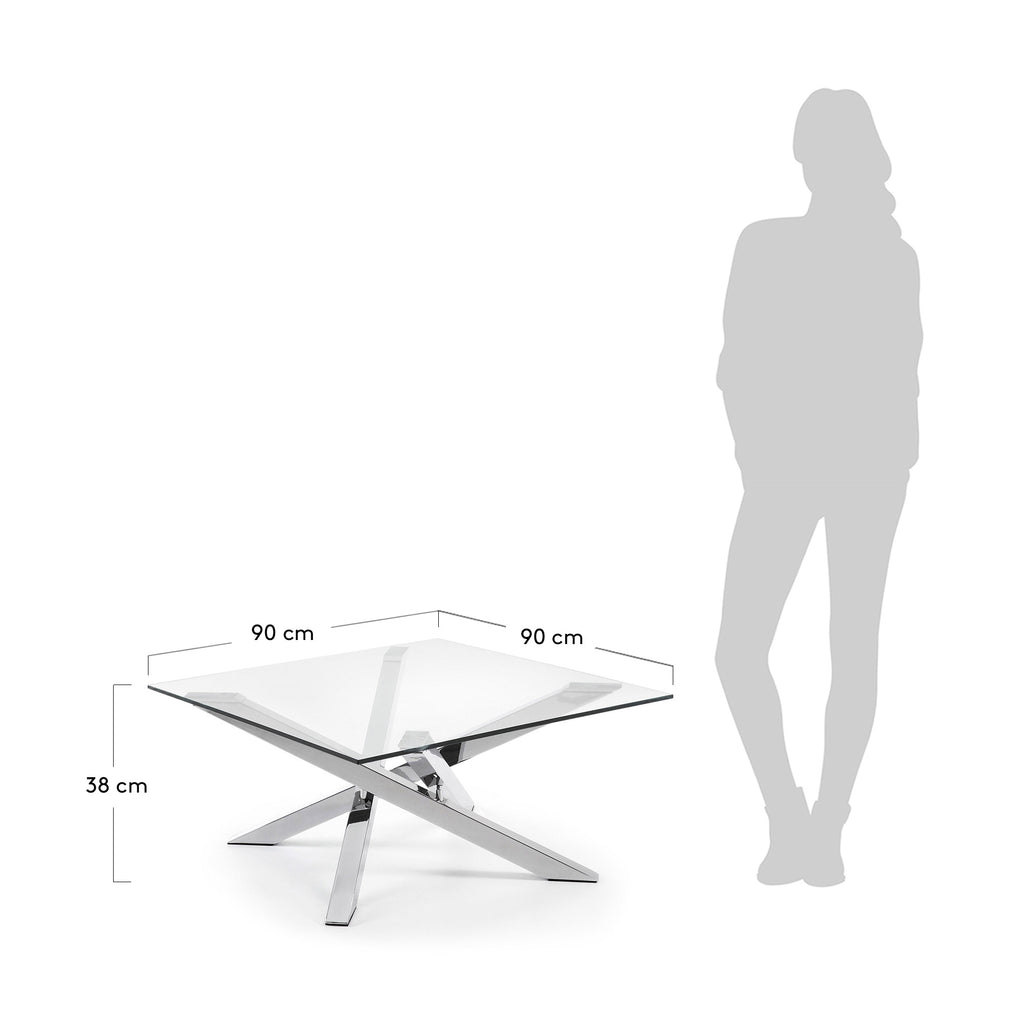 Table basse Kamido 90 x 90 cm plateau en verre et pieds en métal