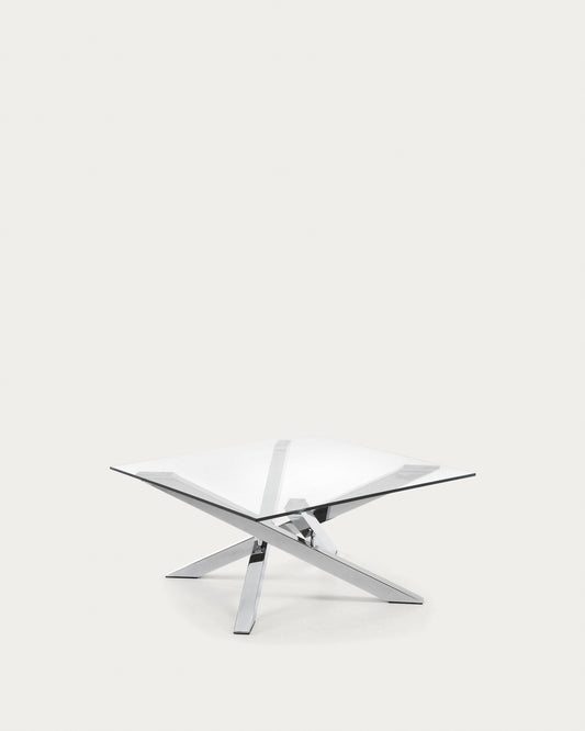 Table basse Kamido 90 x 90 cm plateau en verre et pieds en métal
