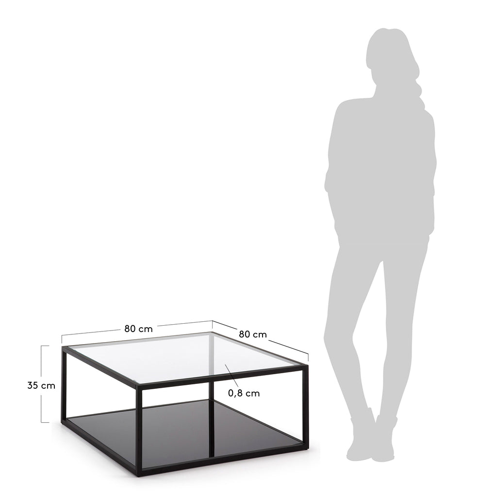 Table basse Blackhill carrée 80 x 80 cm en verre et acier noir