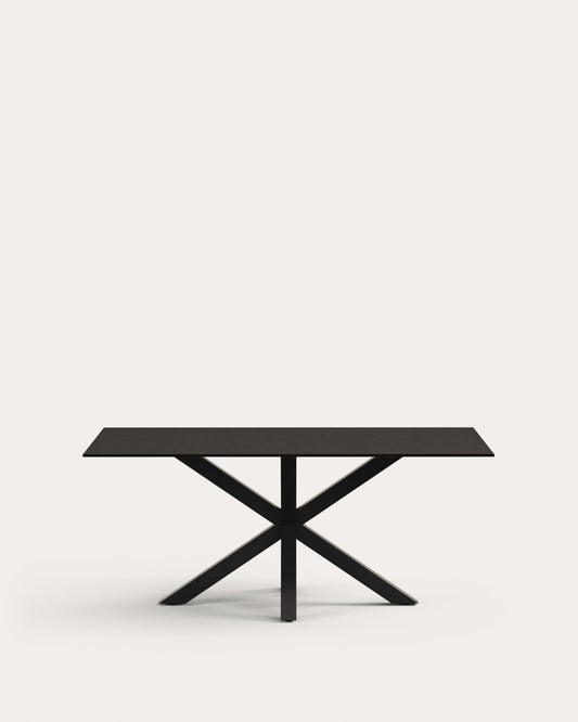 Table Argo en verre noir avec pieds en acier finition noire 180 x 100 cm