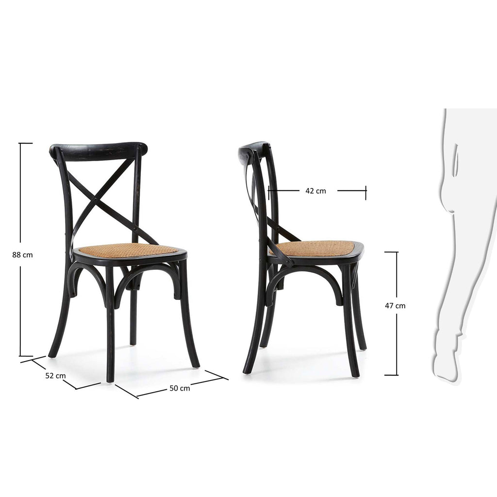 Chaise Alsie en bois de bouleau laqué noir et assise en rotin