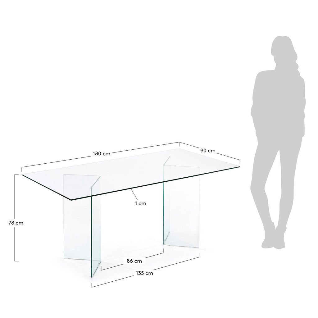 Table Burano en verre 180 x 90 cm