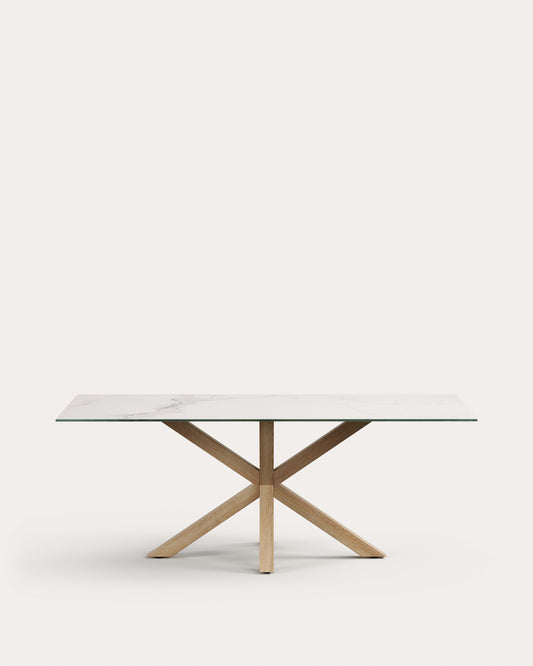 Table Argo en grès cérame blanc et pieds en acier effet bois 200 x 100 cm