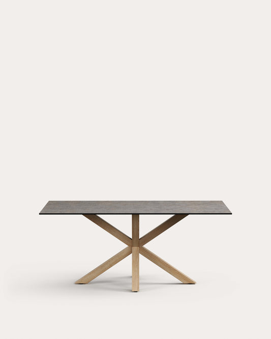 Table Argo en grès cérame Iron Moss et pieds en acier effet bois 180 x 100 cm