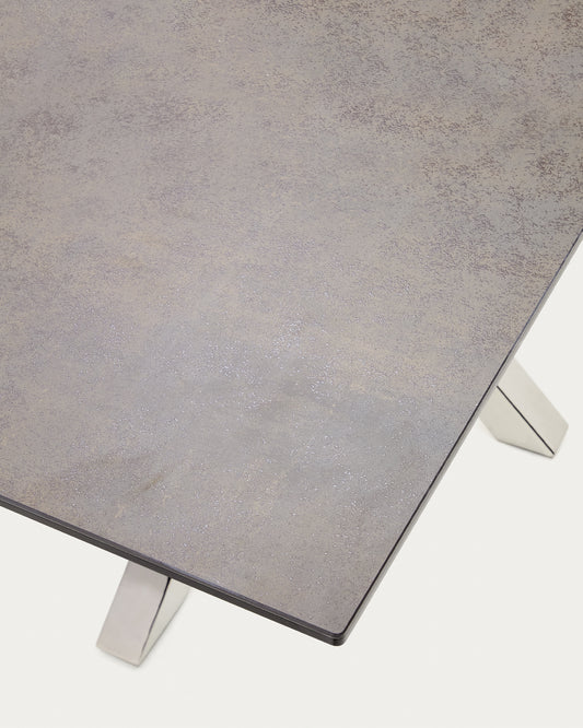 Table Argo en grès cérame Iron Moss et pieds en acier inoxydable 160 x 90 cm