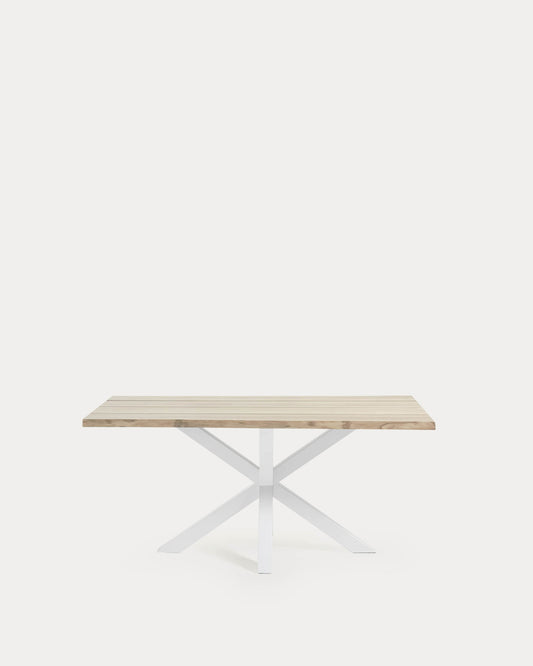 Table Argo placage de chêne finition blanchie et pieds acier finition blanche 160 x 90 cm