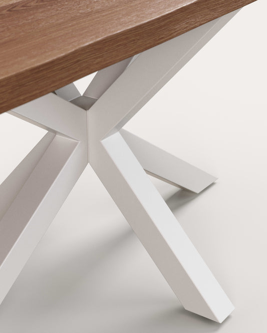 Table Argo en plaqué chêne vieilli et pieds en acier finition blanche 160 x 90 cm
