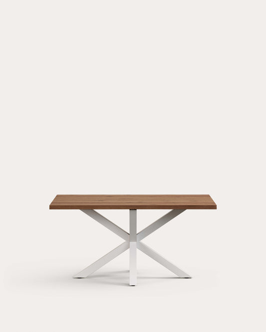 Table Argo en plaqué chêne vieilli et pieds en acier finition blanche 160 x 90 cm