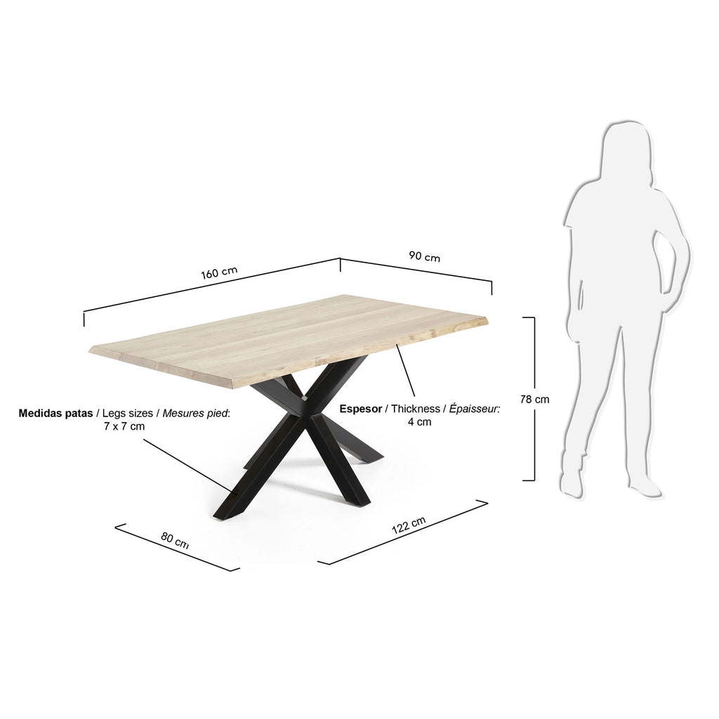 Table Argo en placage de chêne blanchi et pieds en acier finition noire 160 x 90 cm