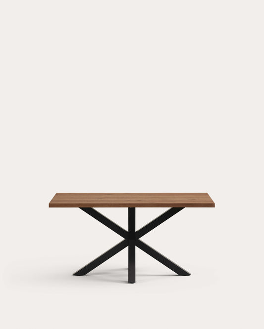 Table Argo en plaqué chêne vieilli et pieds en acier finition noire 160 x 90 cm