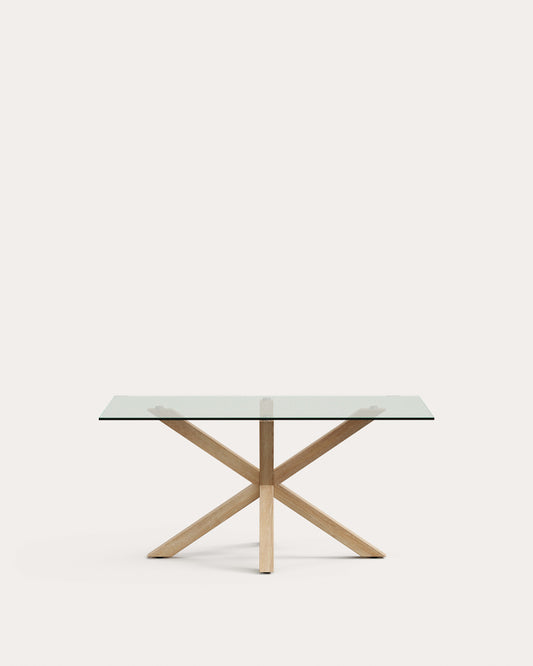Table Argo en verre et pieds en acier effet bois 160 x 90 cm