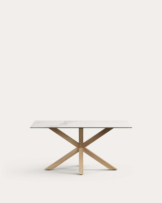 Table Argo en grès cérame blanc et  pieds en acier effet bois 160 x 90 cm