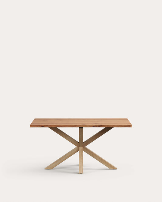 Table Argo en plaqué chêne finition naturelle et pieds en acier effet bois 160 x 90 cm