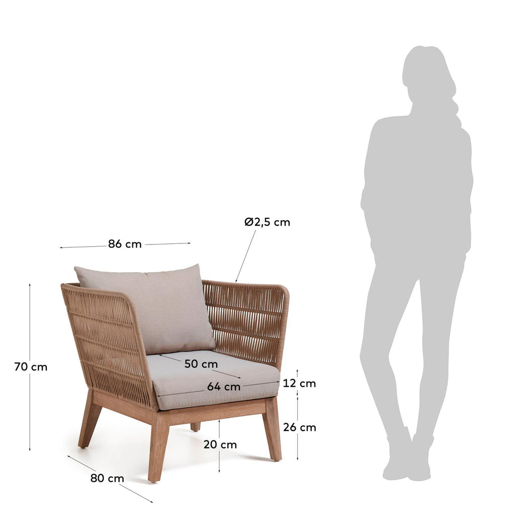 Fauteuil Belleny corde beige et bois d'acacia FSC 100 %