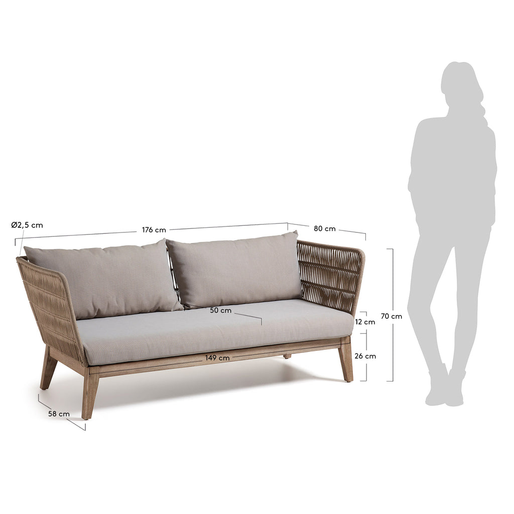 Canapé Belleny 3 places en corde beige et bois d'acacia 176 cm FSC 100 %