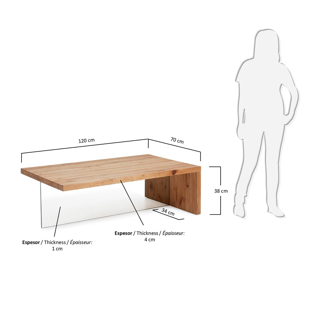 Table basse Tulsi en chêne et verre 120 x 70 cm