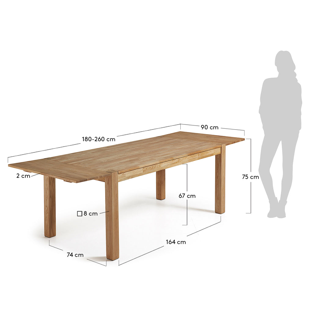 Table extensible Isbel 180( 260) x 90 cm en chêne
