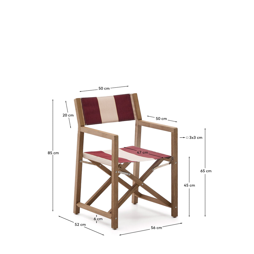 Chaise pliable d’extérieur Vilara rayures grenat et beiges en bois d’acacia FSC 100 %